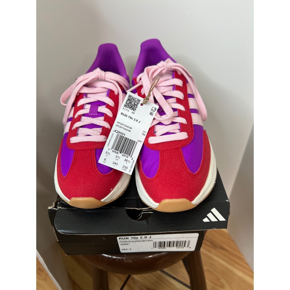 Adidas Run 70s 2.0 J Kids Sneakers Purple Red Pink JQ9591 Size 6
